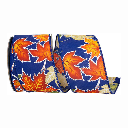 Fall Leaves Navy w Autumn Colors Ribbon