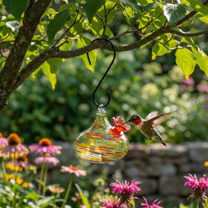 Teardrop Green Art Glass Hummingbird Feeder