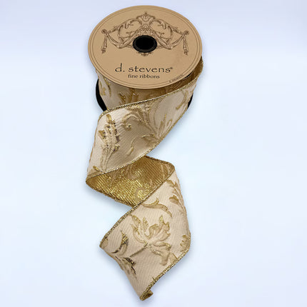 Metallic Gold Floral Acanthus Ivory Ribbon
