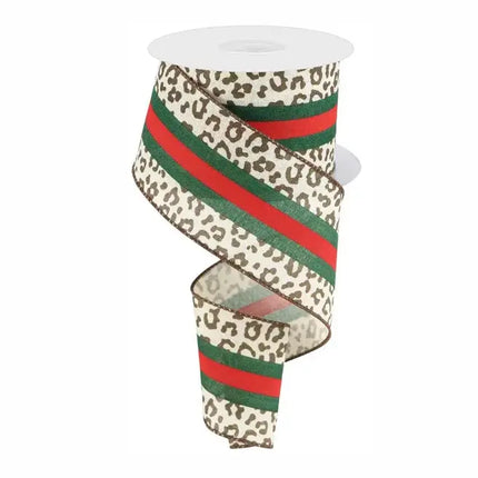 Leopard Stripe Ribbon Cream Red