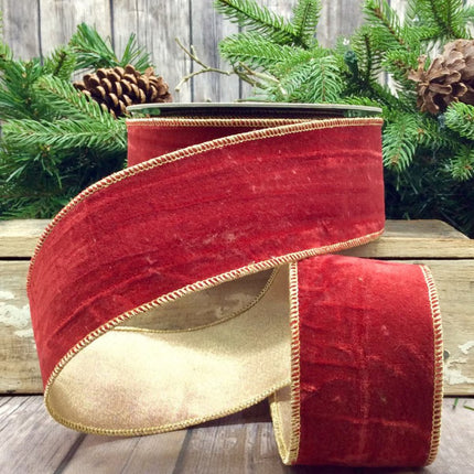 Vintage Chic Red Velvet Gold Back Ribbon