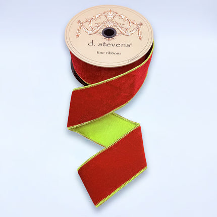 Dark Red Velvet Green Back Ribbon