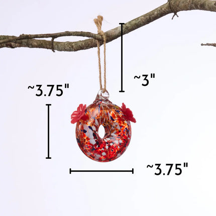 Round Red Art Glass Double Hummingbird Feeder