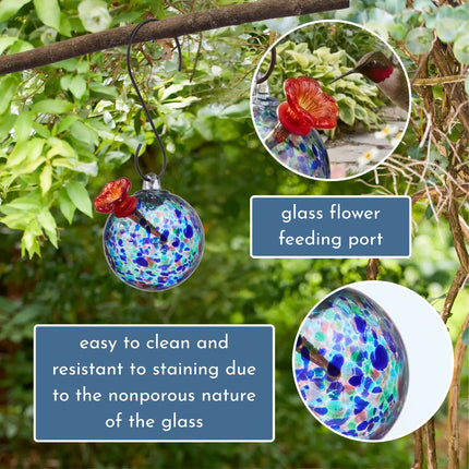 Round Turquoise Art Glass Hummingbird Feeder