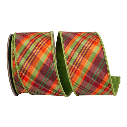 Plaid Tierra Sage Diagonal Lines Ribbon
