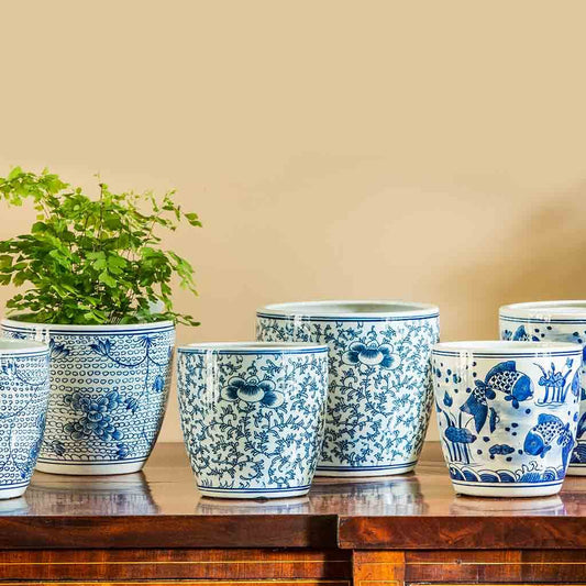 Cylinder Planter - Blue and White Mix