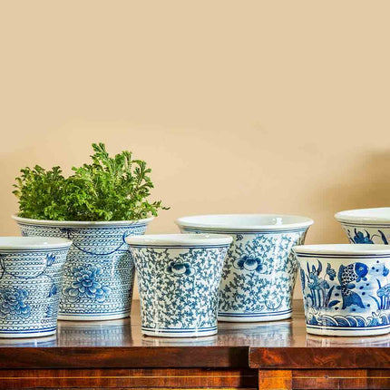 Flared Planter Blue and White