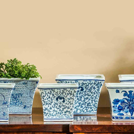 Square Flared Planter - Blue and White Mix