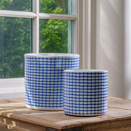 Tattersall Planter Cylinder Blue White