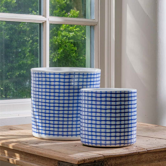 Tattersall Planter Cylinder Blue White