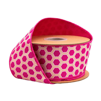 Wired Ribbon Pink Orange Hexi w Pink Back