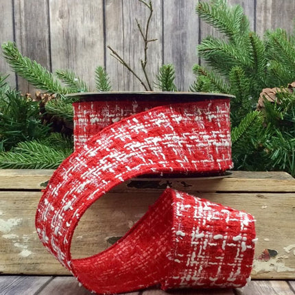 Red White Boucle Tinsel Ribbon