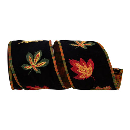 Black Velvet Leaves Embroidered Ribbon
