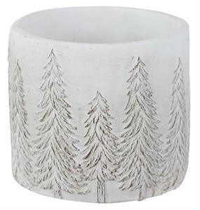 White Cement Planter w Pines