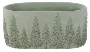 Green Oval Cement Planter w Pines