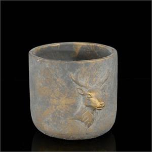 Black and Bronze Cement Pot w Deer