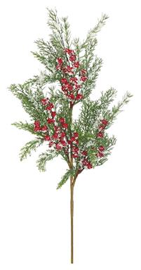 Snowy Pine Spray w/ Red Berry (28 in.)