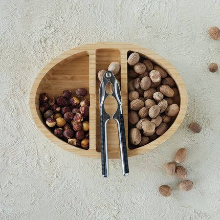 Bamboo Tray w 2 Sections & Zinc Alloy Nut Cracker
