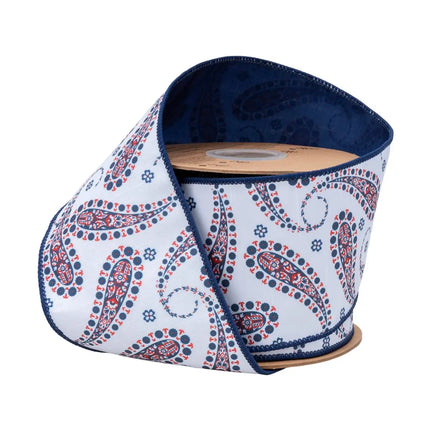 Wired Ribbon Blue Paisley On White w Blue Back