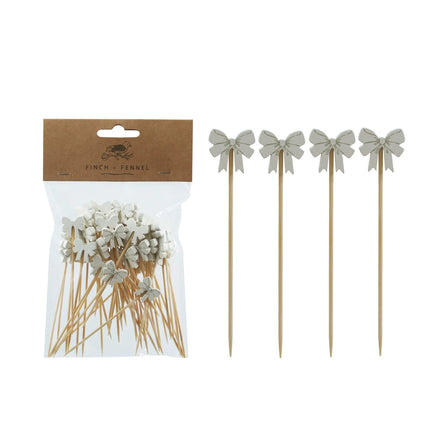 Bamboo Single Use Picks w Bow