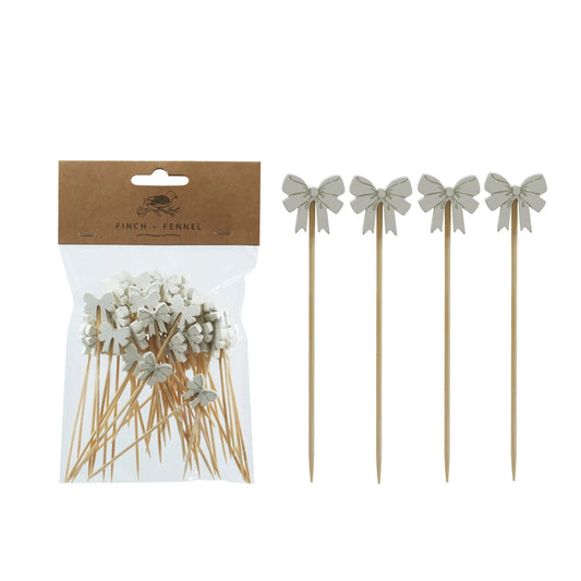 Bamboo Single Use Picks w Bow