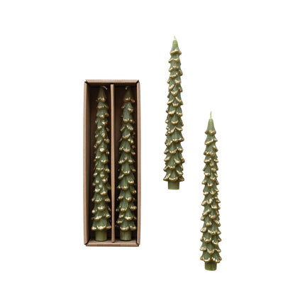 Tree Shaped Taper Candles Gold Tips in Box 10"