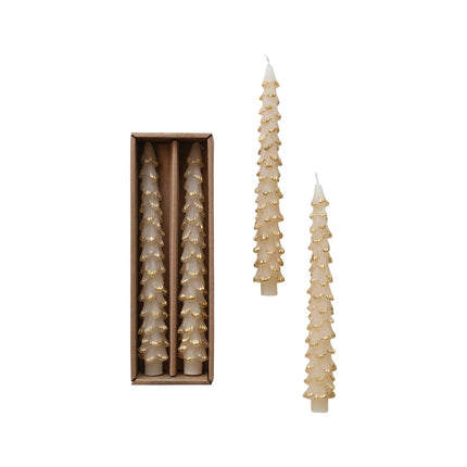 Tree Shaped Taper Candles Gold Tips in Box 10"