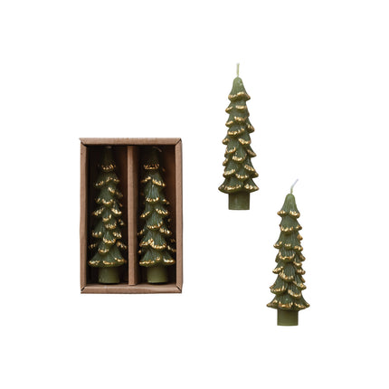 Tree Shaped Taper Candles Gold Tips in Box 5"