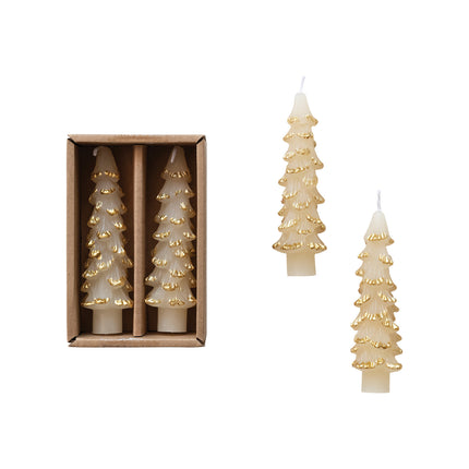 Tree Shaped Taper Candles Gold Tips in Box 5"