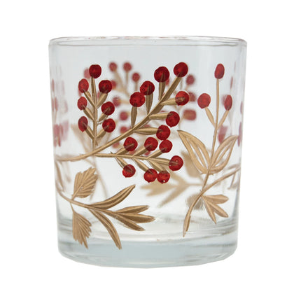 Hand-Painted Glass Votive Holder Berry Design