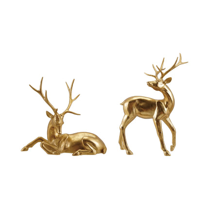 Resin Standing & Lying Deer Gold Finish