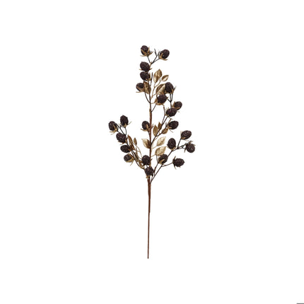 Faux Berry & Leaves Stem with Glitter Gold Finish Burgundy
