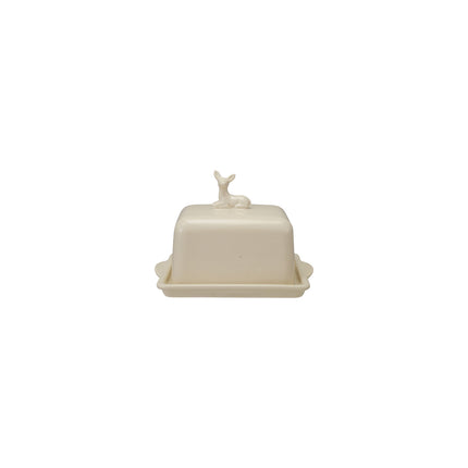Stoneware Butter Dish with Deer White