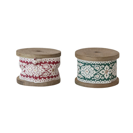Cotton & Fabric Jacquard Ribbon on Wood Spool