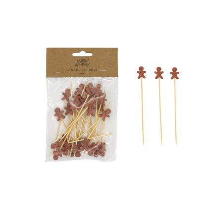 Bamboo Single Use Picks w/ Gingerbread Man